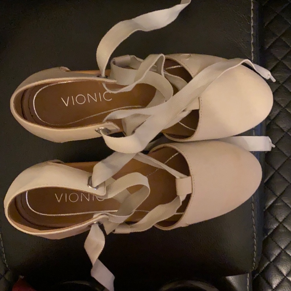 Wedge sandal; Good condition; ties around ankle